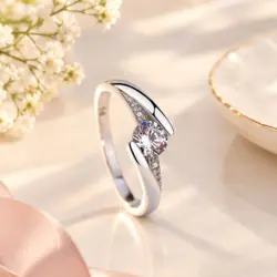 Alvira Sizzling Solitaire Adjustable For Women & Girls Stainless Steel Cubic Zirconia, Crystal, Diamond Sterling Silver Plated Ring